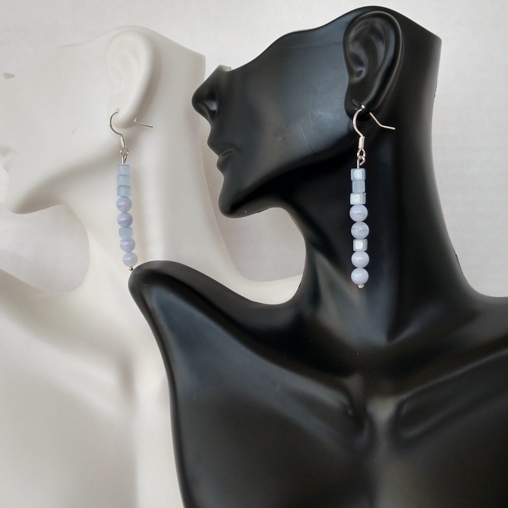 Lavender and Periwinkle Earrings with Agate and Acrylic Beads 2.25 inches